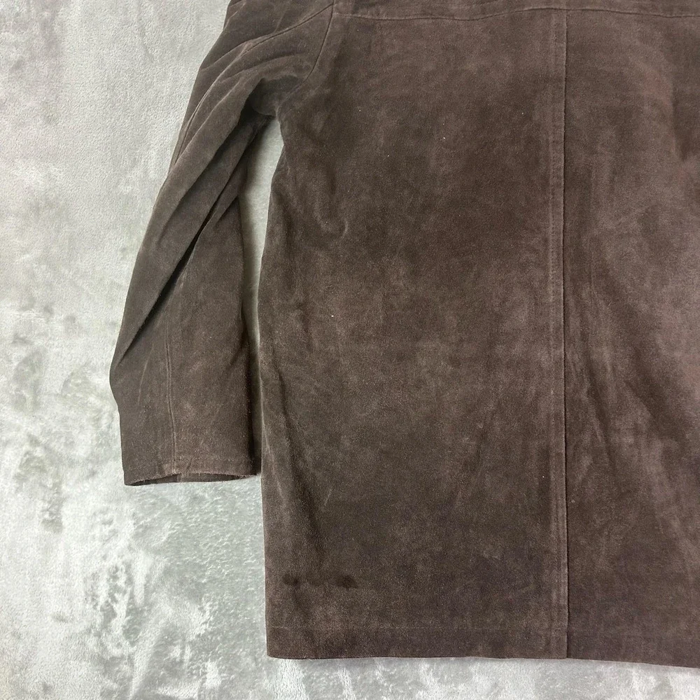 J.Crew Coat Mens Medium Brown Suede Leather Overcoat Wool Lined Single Breasted